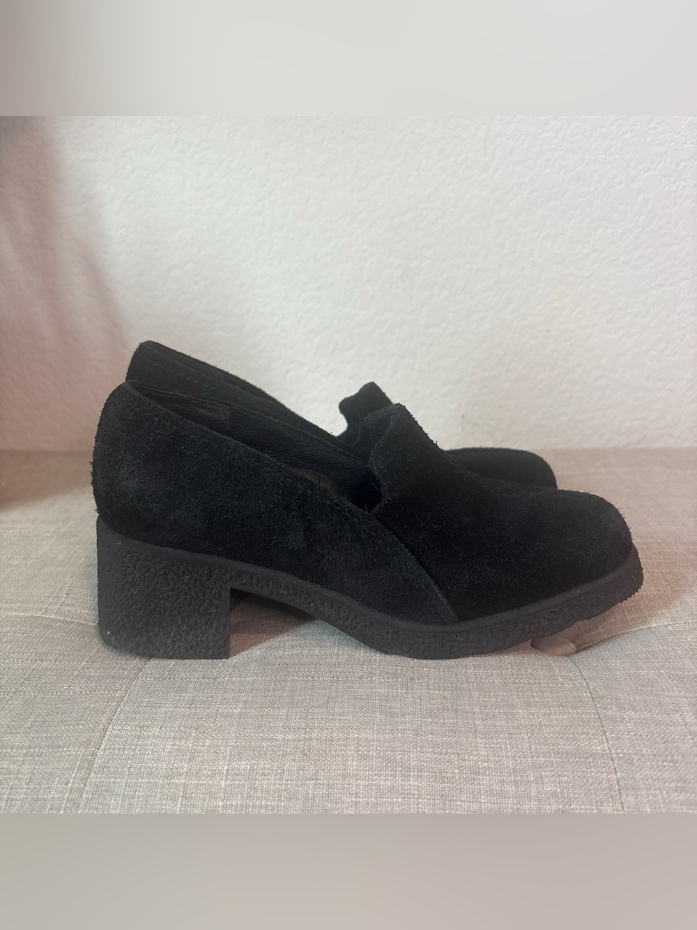 Life Stride Black Suede Block Heel Loafers